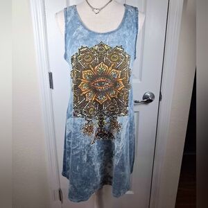 WearRaw Womens Cotton Racerback Tie Dye  Mini Dress Size M Eye Lotus Mandala